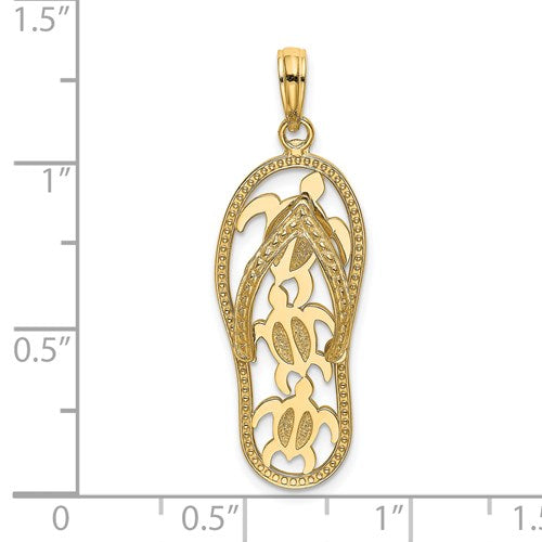 14k Yellow Gold Flip Flop Slipper Sandal Turtles Pendant Charm