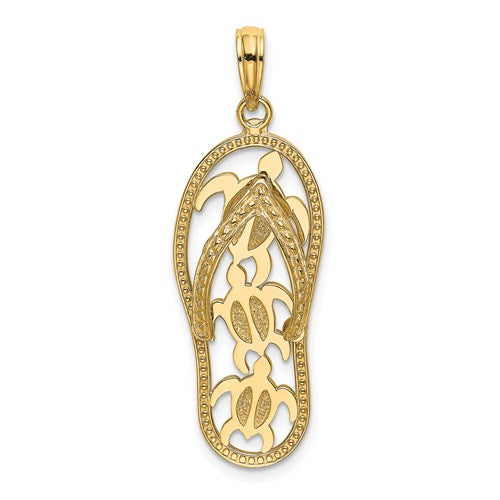 14k Yellow Gold Flip Flop Slipper Sandal Turtles Pendant Charm