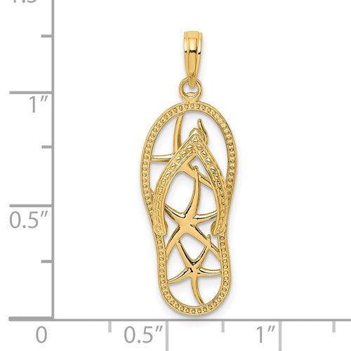 14k Yellow Gold Flip Flop Slipper Sandal Starfish Pendant Charm