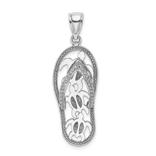 14k White Gold Flip Flop Slipper Sandal Turtles Pendant Charm