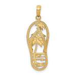 画像をギャラリービューアに読み込む, 14k Yellow Gold Flip Flop Slipper Sandal Palm Tree Beach Sun Pendant Charm
