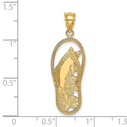 14K Yellow Gold Flip Flop Sandal Dolphin Pendant Charm