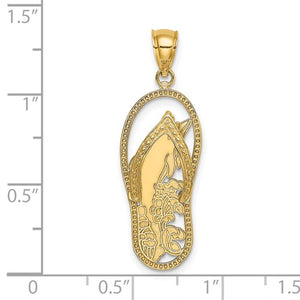 14K Yellow Gold Flip Flop Sandal Dolphin Pendant Charm