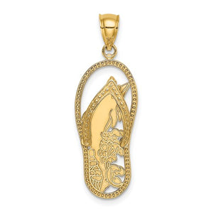 14K Yellow Gold Flip Flop Sandal Dolphin Pendant Charm