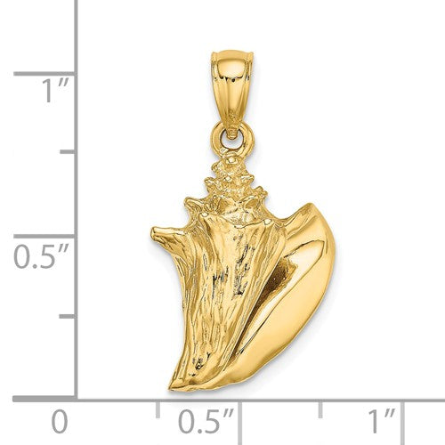 14k Yellow Gold Conch Shell Seashell 3D Pendant Charm