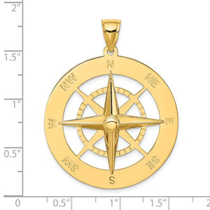 14k Yellow Gold Large Nautical Compass Medallion Pendant Charm