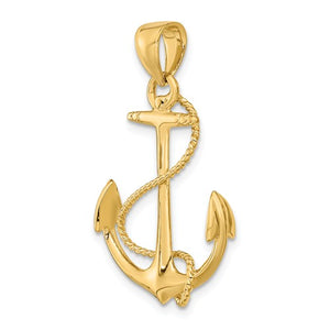 14k Yellow Gold Anchor Rope 3D Pendant Charm