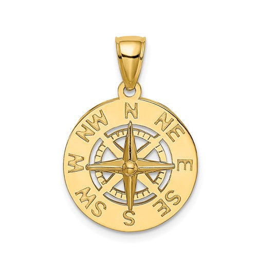 14k Yellow Gold Nautical Compass Medallion Pendant Charm