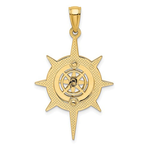 14k Yellow Gold Star Frame Nautical Compass Medallion Pendant Charm