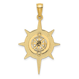 14k Yellow Gold Star Frame Nautical Compass Medallion Pendant Charm