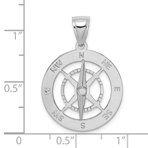 14k White Gold Movable Nautical Compass Medallion Pendant Charm