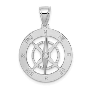 14k White Gold Movable Nautical Compass Medallion Pendant Charm