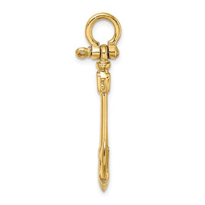 14k Yellow Gold Anchor Shackle Textured 3D Pendant Charm