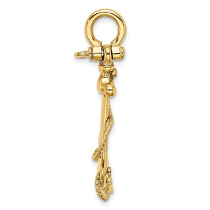 14k Yellow Gold Anchor Rope Shackle 3D Pendant Charm