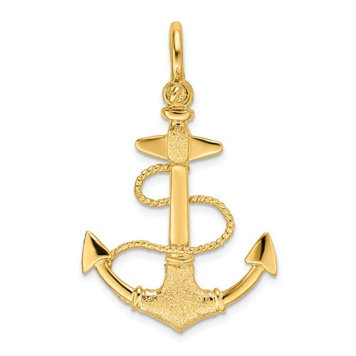 14k Yellow Gold Anchor Rope Shackle Textured 3D Pendant Charm