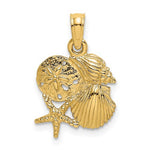 이미지를 갤러리 뷰어에 로드 , 14k Yellow Gold Shell Seashell Starfish Sand Dollar Cluster Pendant Charm
