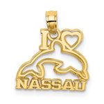 Kép betöltése a galériamegjelenítőbe: 14k Yellow Gold I Love Nassau Bahamas Dolphin Travel Pendant Charm
