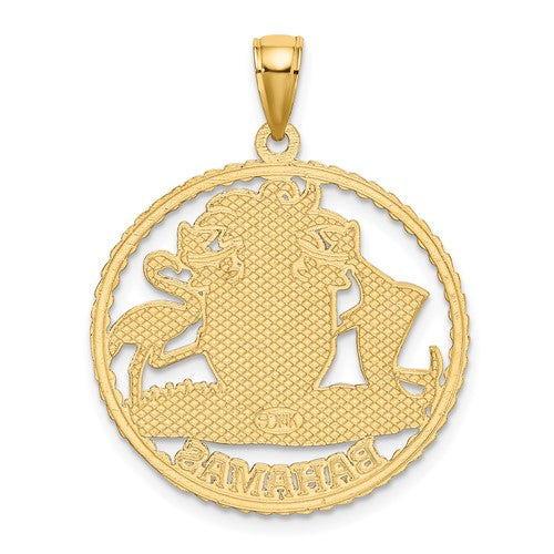 14k Yellow Gold Bahamas Crest Coat of Arms Circle Pendant Charm