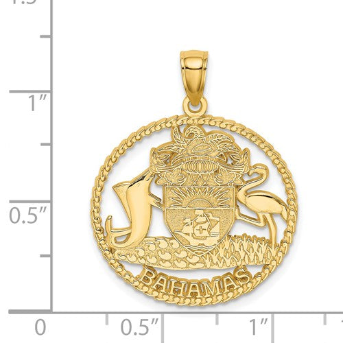 14k Yellow Gold Bahamas Crest Coat of Arms Circle Pendant Charm