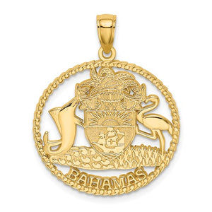 14k Yellow Gold Bahamas Crest Coat of Arms Circle Pendant Charm