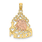 Carregar imagem no visualizador da galeria, 14k Yellow Rose Gold Two Tone I Love Mexico Eagle Travel Vacation Pendant Charm
