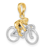 이미지를 갤러리 뷰어에 로드 , 14k Yellow Gold with Rhodium Bicycle with Rider Cyclist 3D Pendant Charm

