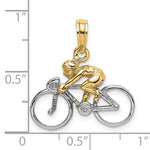 Загрузить изображение в средство просмотра галереи, 14k Yellow Gold with Rhodium Bicycle with Rider Cyclist 3D Pendant Charm
