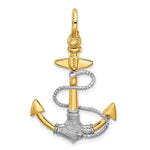 Load image into Gallery viewer, 14k Yellow 14k White Gold Two Tone Anchor Rope 3D Textured Pendant Charm

