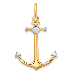 14k Yellow Gold Anchor Shackle Bail 3D Nautical Pendant Charm