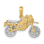 Lade das Bild in den Galerie-Viewer, 14k Yellow White Gold Two Tone Dirt Bike Motorcycle 3D Moveable Pendant Charm
