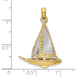 Kép betöltése a galériamegjelenítőbe: 14k Yellow Gold Rhodium Sailboat Sailing 3D Pendant Charm
