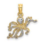 Charger l&#39;image dans la galerie, 14k Yellow Gold and Rhodium Octopus Pendant Charm
