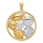 Load image into Gallery viewer, 14k Yellow Gold Rhodium Sand Dollar Starfish Scallop Clam Conch Shell Circle Pendant Charm
