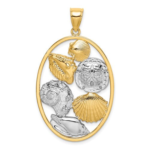 14k Yellow Gold Rhodium Sand Dollar Starfish Snail Scallop Clam Conch Shell Pendant Charm