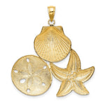 Indlæs billede til gallerivisning 14k Yellow Gold Rhodium Sand Dollar Starfish Scallop Shell Pendant Charm
