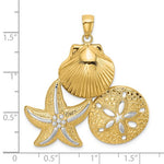 Carica l&#39;immagine nel visualizzatore di Gallery, 14k Yellow Gold Rhodium Sand Dollar Starfish Scallop Shell Pendant Charm
