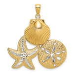 將圖片載入圖庫檢視器 14k Yellow Gold Rhodium Sand Dollar Starfish Scallop Shell Pendant Charm
