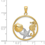 Indlæs billede til gallerivisning 14k Yellow Gold Rhodium Seahorse Starfish Clam Scallop Shell Beach Ocean Sea Pendant Charm
