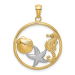 Afbeelding in Gallery-weergave laden, 14k Yellow Gold Rhodium Seahorse Starfish Clam Scallop Shell Beach Ocean Sea Pendant Charm
