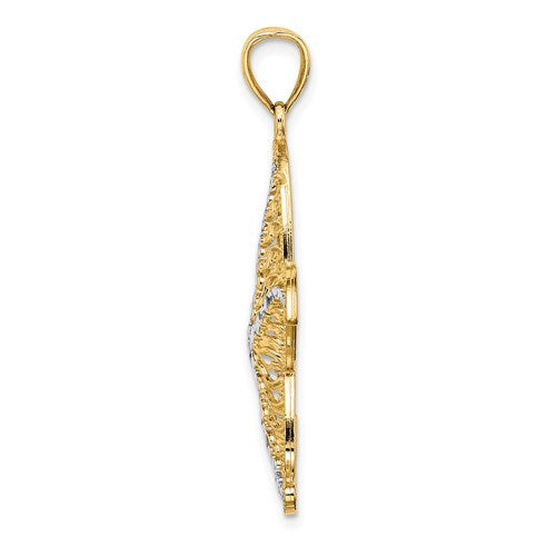 14k Yellow Gold and Rhodium Starfish Filigree Pendant Charm