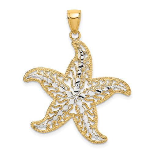 14k Yellow Gold and Rhodium Starfish Filigree Pendant Charm