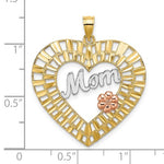 Cargar imagen en el visor de la galería, 14k Yellow Rose Gold Rhodium Mom Heart Flower Pendant Charm
