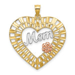 Cargar imagen en el visor de la galería, 14k Yellow Rose Gold Rhodium Mom Heart Flower Pendant Charm
