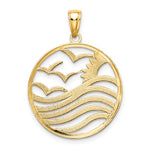 Afbeelding in Gallery-weergave laden, 14k Yellow Gold Rhodium Sunset Water Seagulls Beach Ocean Sea Pendant Charm
