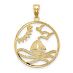 Load image into Gallery viewer, 14k Yellow Gold Rhodium Sailboat Sun Water Seagulls Beach Ocean Sea Pendant Charm
