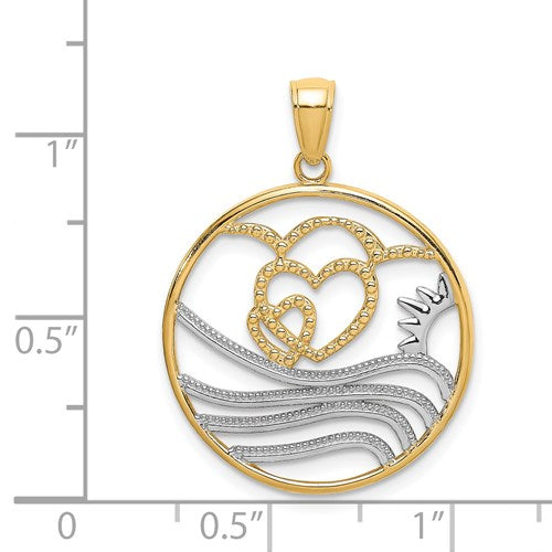 14k Yellow Gold Rhodium Hearts Sun Water Beach Ocean Sea Pendant Charm