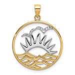 Indlæs billede til gallerivisning 14k Yellow Gold Rhodium Sunset Water Seagulls Beach Ocean Sea Pendant Charm
