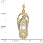 画像をギャラリービューアに読み込む, 14k Yellow Gold Rhodium Flip Flop Slipper Sandal Palm Tree Beach Sun Pendant Charm
