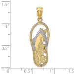 Kép betöltése a galériamegjelenítőbe: 14K Yellow Gold Rhodium Flip Flop Sandal Dolphin Pendant Charm
