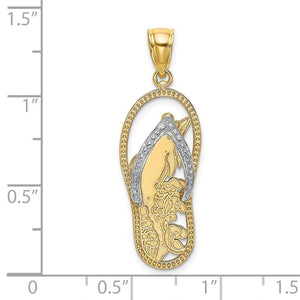 14K Yellow Gold Rhodium Flip Flop Sandal Dolphin Pendant Charm